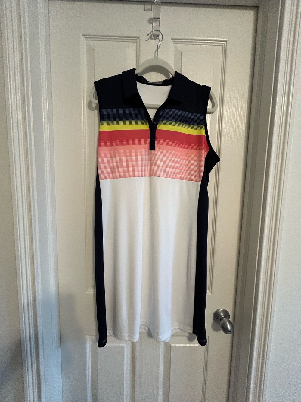 Callaway Navy White Sleeveless Golf Dress with Multicolor Stripe